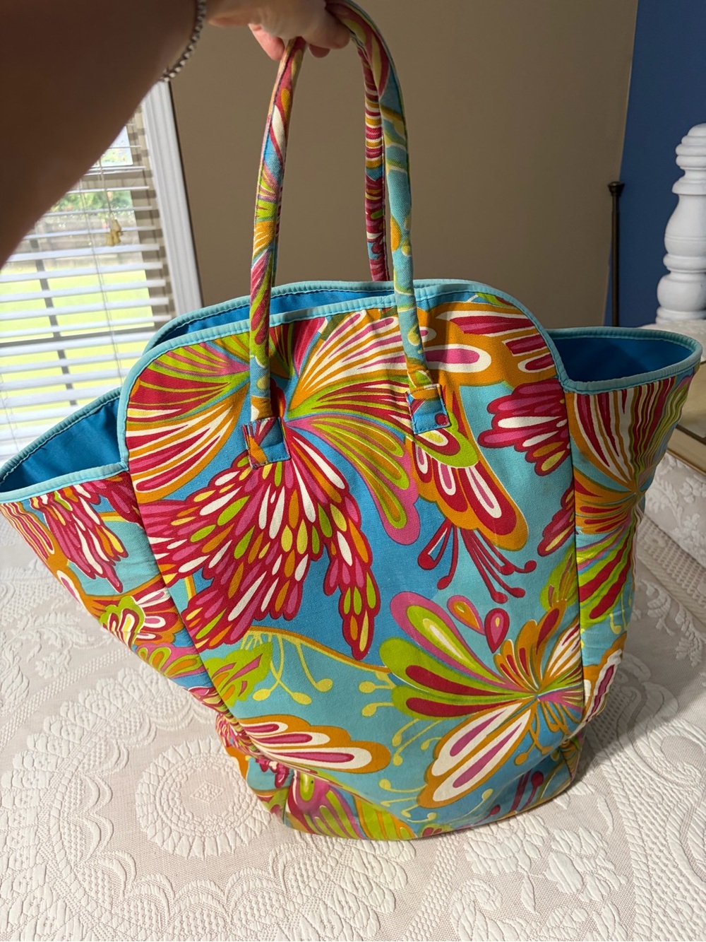 HUGE Buckhead Betties canvas bag GUC Bright Multicolor Floral Tote Bag